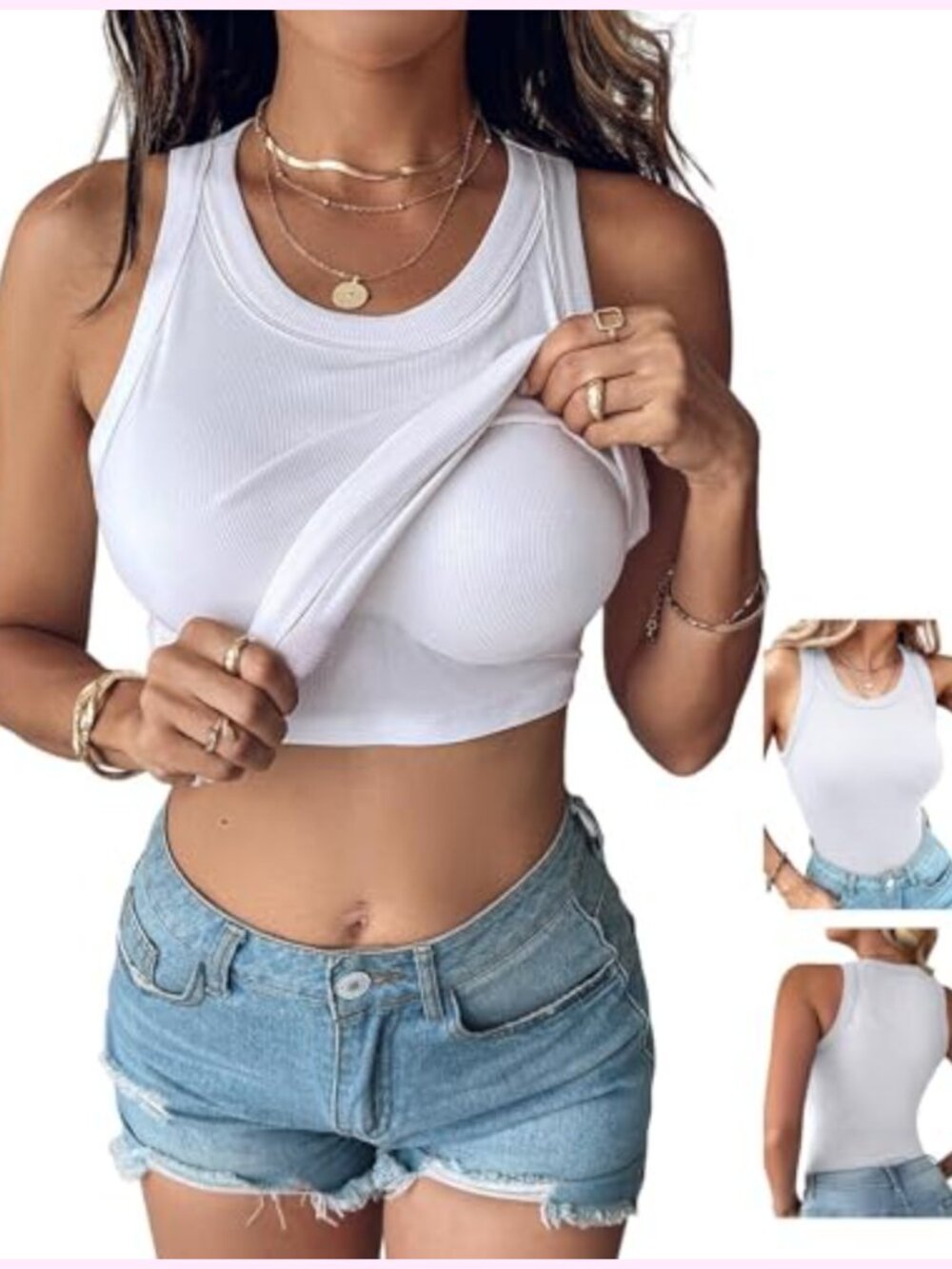 Women's Built-in Bra Tank Top Sleeveless Racerback Ribbed Tanktop